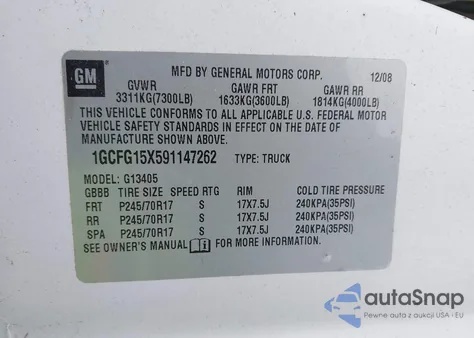 2009 Chevrolet Express 1500 Work Van z USA, uszkodzony, nr VIN 1GCFG15X591147262